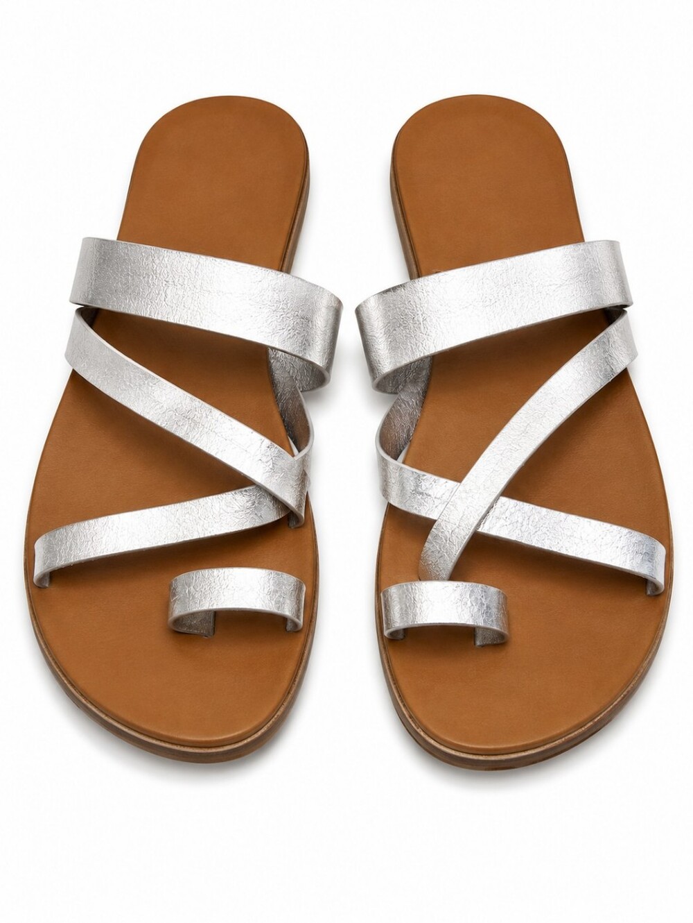 Le Chateau Metallic Silver Leather Flat Sandals Sz 8